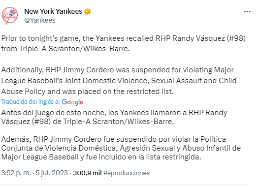 Jimmy Cordero inhabilitado resto del año por violar política de violencia doméstica de MLB - Noticias de hoy en República Dominicana | De Último Minuto