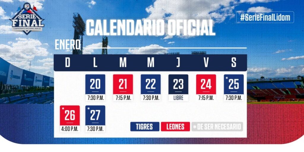 Calendario de la Serie Final LIDOM – Tigres del Licey vs. Leones del Escogido - Noticias de hoy en República Dominicana | De Último Minuto