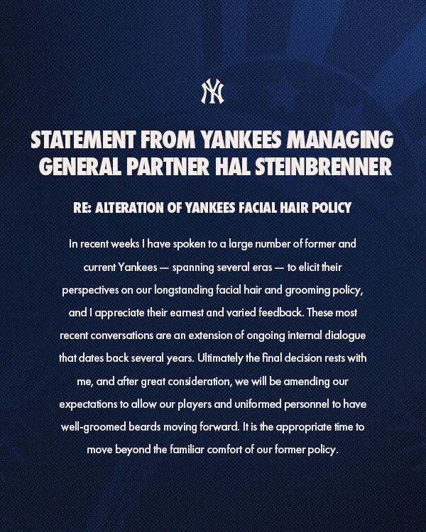 Los Yankees de Nueva York eliminan la prohibición de las barbas - Noticias de hoy en República Dominicana | De Último Minuto