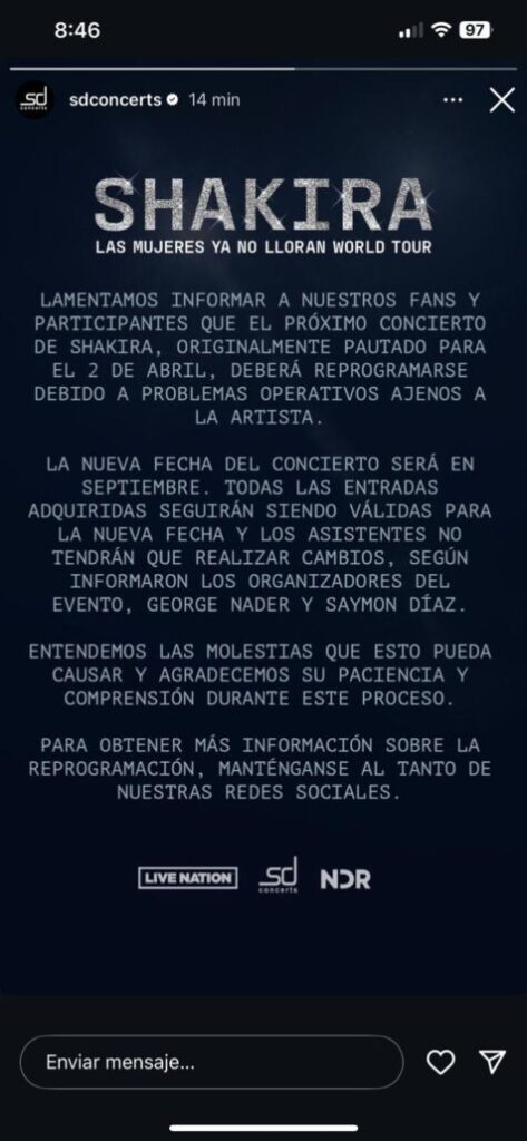 Concierto de Shakira en RD es pospuesto para septiembre por problemas operativos - Noticias de hoy en República Dominicana | De Último Minuto