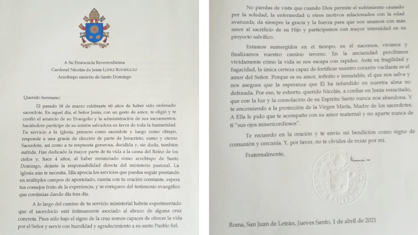 El papa Francisco felicitó al cardenal López Rodríguez por sus 60 años de sacerdocio en 2021 - Noticias de hoy en República Dominicana | De Último Minuto