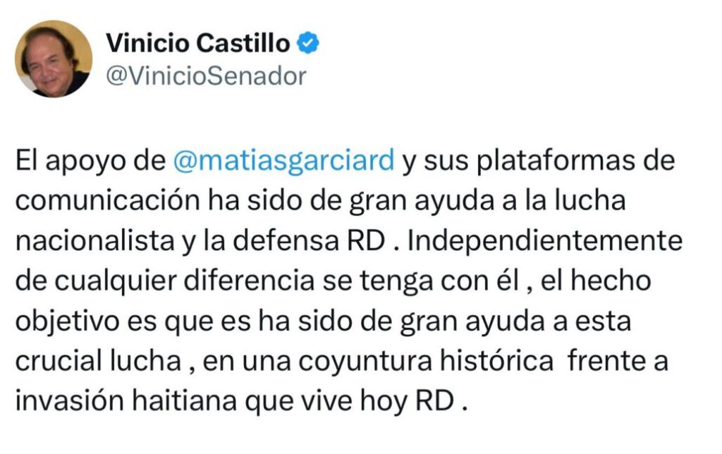Vinicio Castillo destaca el papel de Santiago Matías en la defensa nacionalista de RD - Noticias de hoy en República Dominicana | De Último Minuto