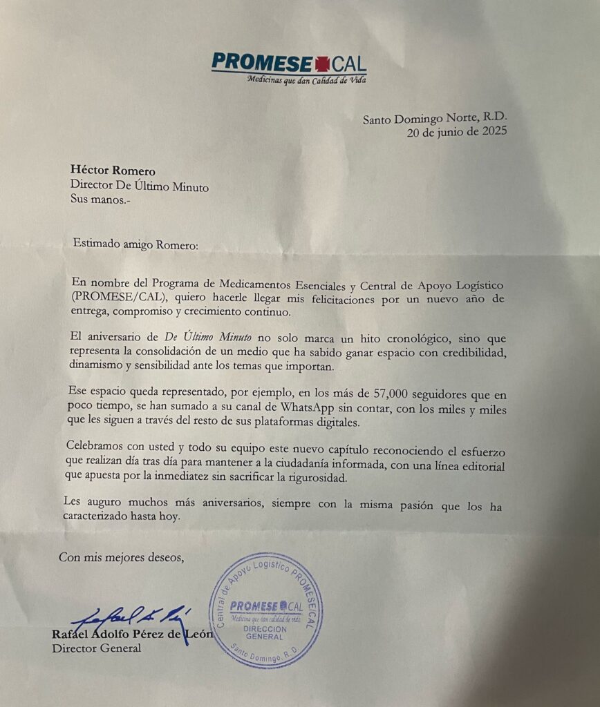 Director de Promese/CAL destaca credibilidad y crecimiento de De Último Minuto en 4to aniversario - Noticias de hoy en República Dominicana | De Último Minuto