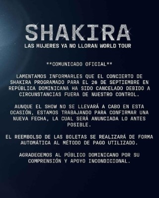 Cancelan concierto de Shakira en RD por causas externas - Noticias de hoy en República Dominicana | De Último Minuto