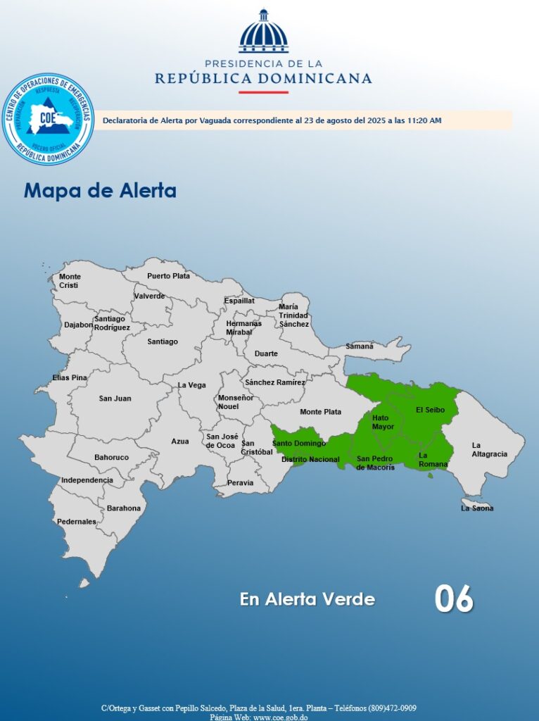 El COE coloca cinco provincias y al Distrito Nacional en alerta verde - Noticias de hoy en República Dominicana | De Último Minuto