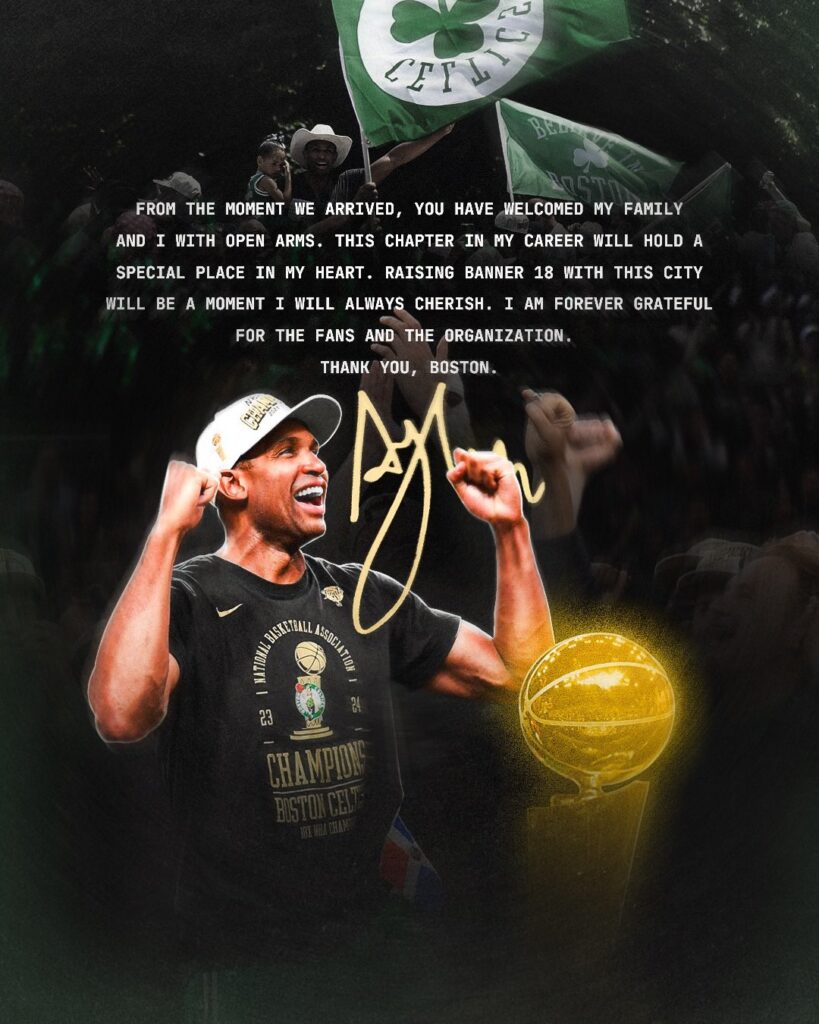 Horford se despide de Boston: ‘Este capítulo tendrá un lugar especial en mi corazón - Noticias de hoy en República Dominicana | De Último Minuto