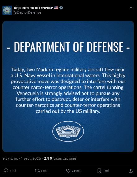 Estados Unidos advierte a Venezuela: “Se recomienda no obstruir o interferir con las operaciones del ejército estadounidense” - Noticias de hoy en República Dominicana | De Último Minuto