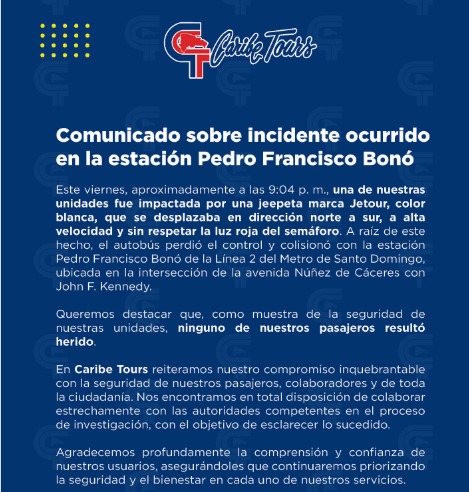 Caribe Tours: Autobús que impactó estación del Metro fue embestido por jeepeta que cruzo semáforo rojo - Noticias de hoy en República Dominicana | De Último Minuto