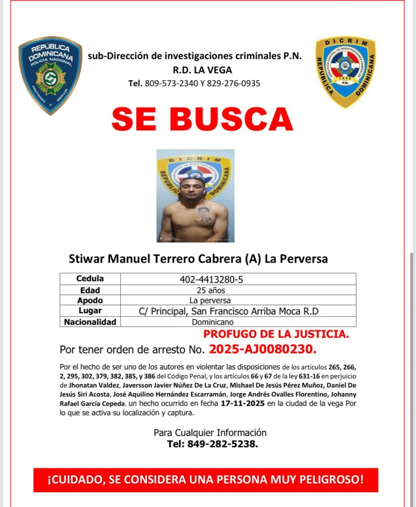 Policía Nacional de La Vega emite alerta y activa búsqueda de tres hombres señalados en caso ocurrido el 17 de noviembre - Noticias de hoy en República Dominicana | De Último Minuto
