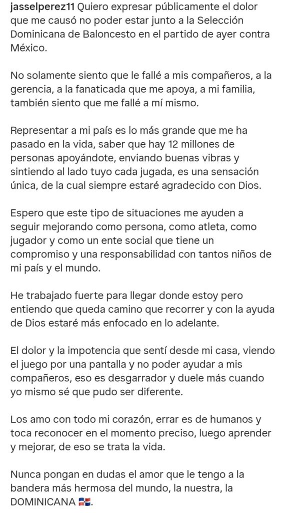Jassel Pérez se pronuncia y pide perdón luego de quedar fuera del equipo nacional - Noticias de hoy en República Dominicana | De Último Minuto