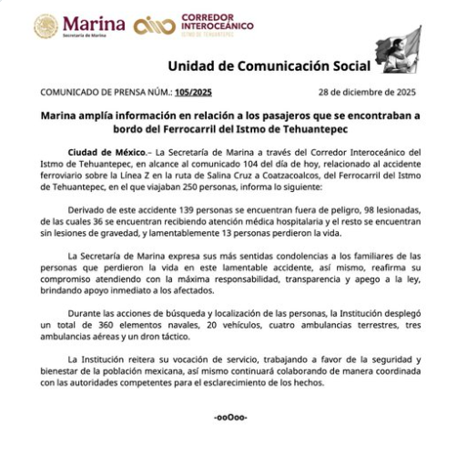 Descarrilamiento del tren Interoceánico en Oaxaca, México, deja 13 muertos y 98 heridos - Noticias de hoy en República Dominicana | De Último Minuto