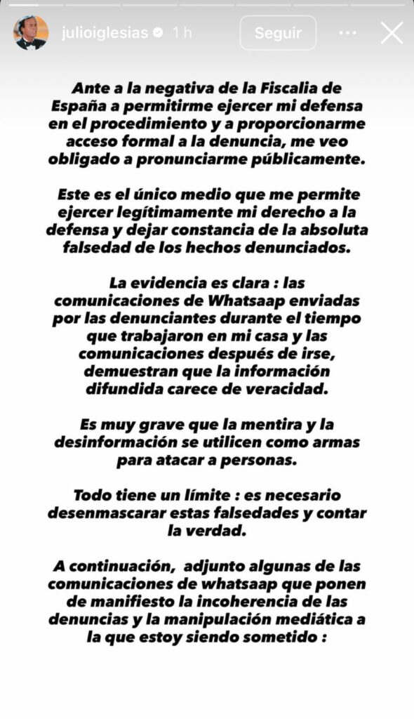 Julio Iglesias estalla y publica mensajes que le enviaban sus presuntas víctimas de acoso - Noticias de hoy en República Dominicana | De Último Minuto