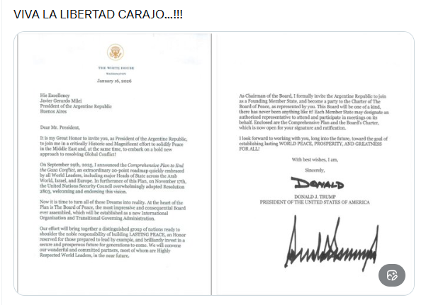 Trump incorpora a Milei a la Junta Ejecutiva por la Paz para Gaza - Noticias de hoy en República Dominicana | De Último Minuto