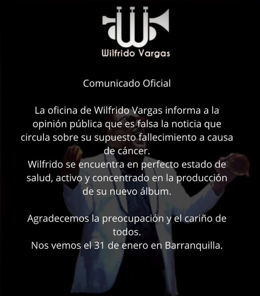 Equipo de Wilfrido Vargas desmiente la noticia de su fallecimiento - Noticias de hoy en República Dominicana | De Último Minuto