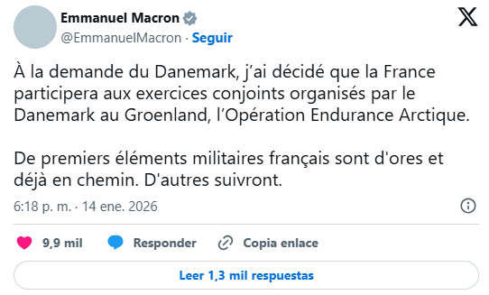 Macron anuncia ejercicios militares conjuntos con Dinamarca en Groenlandia - Noticias de hoy en República Dominicana | De Último Minuto