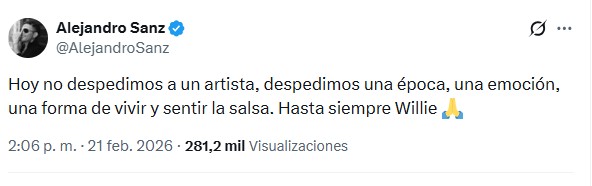 Figuras del arte expresan dolor por fallecimiento de Willie Colón - Noticias de hoy en República Dominicana | De Último Minuto