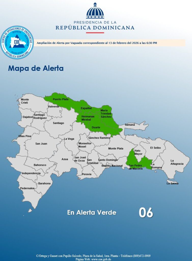 COE amplía alerta verde en 6 provincias por lluvias - Noticias de hoy en República Dominicana | De Último Minuto