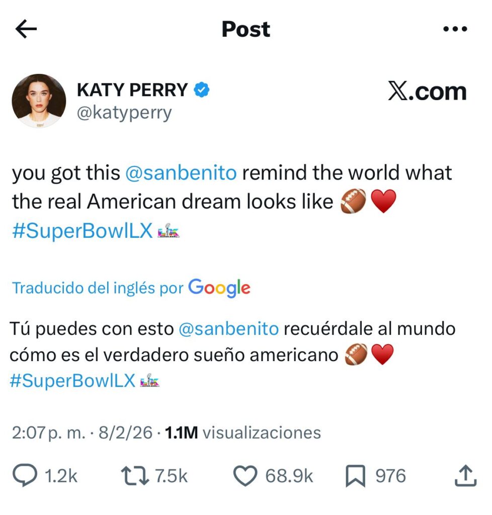 Katy Perry a Bad Bunny: “Demuéstrale al mundo cómo es el verdadero sueño americano” - Noticias de hoy en República Dominicana | De Último Minuto