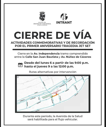 Anuncian cierre temporal de la Av. Independencia por acto conmemorativo de la tragedia del Jet Set - Noticias de hoy en República Dominicana | De Último Minuto