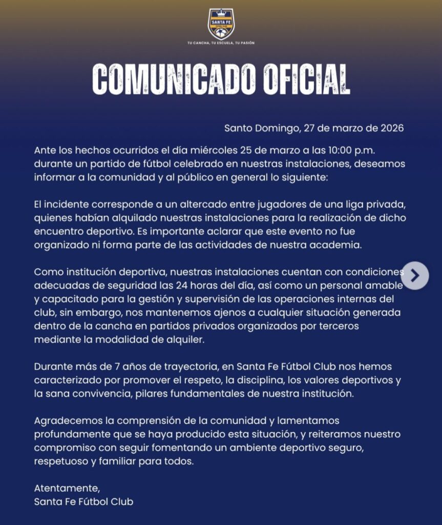 Club Santa Fe asegura que pelea involucró a Guiseppe fue “un altercado entre jugadores” - Noticias de hoy en República Dominicana | De Último Minuto