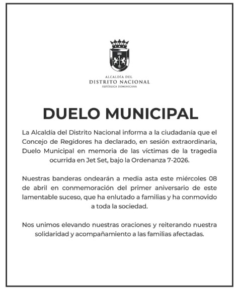 Alcaldía del Distrito Nacional declara duelo municipal por aniversario de tragedia en Jet Set - Noticias de hoy en República Dominicana | De Último Minuto